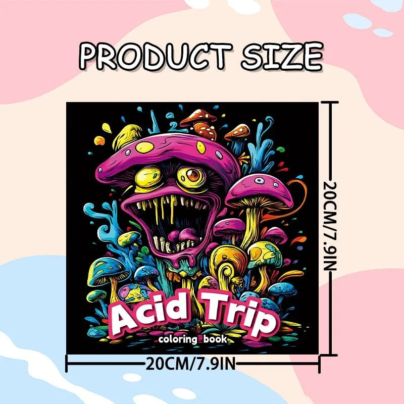 Acid tour coloured Creative Painting Book showing its 200mm length and paper pages.