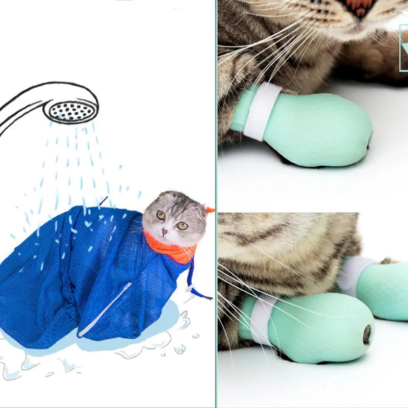 Green silicone cat anti-scratch gloves covering hands and lower arms for pet protection