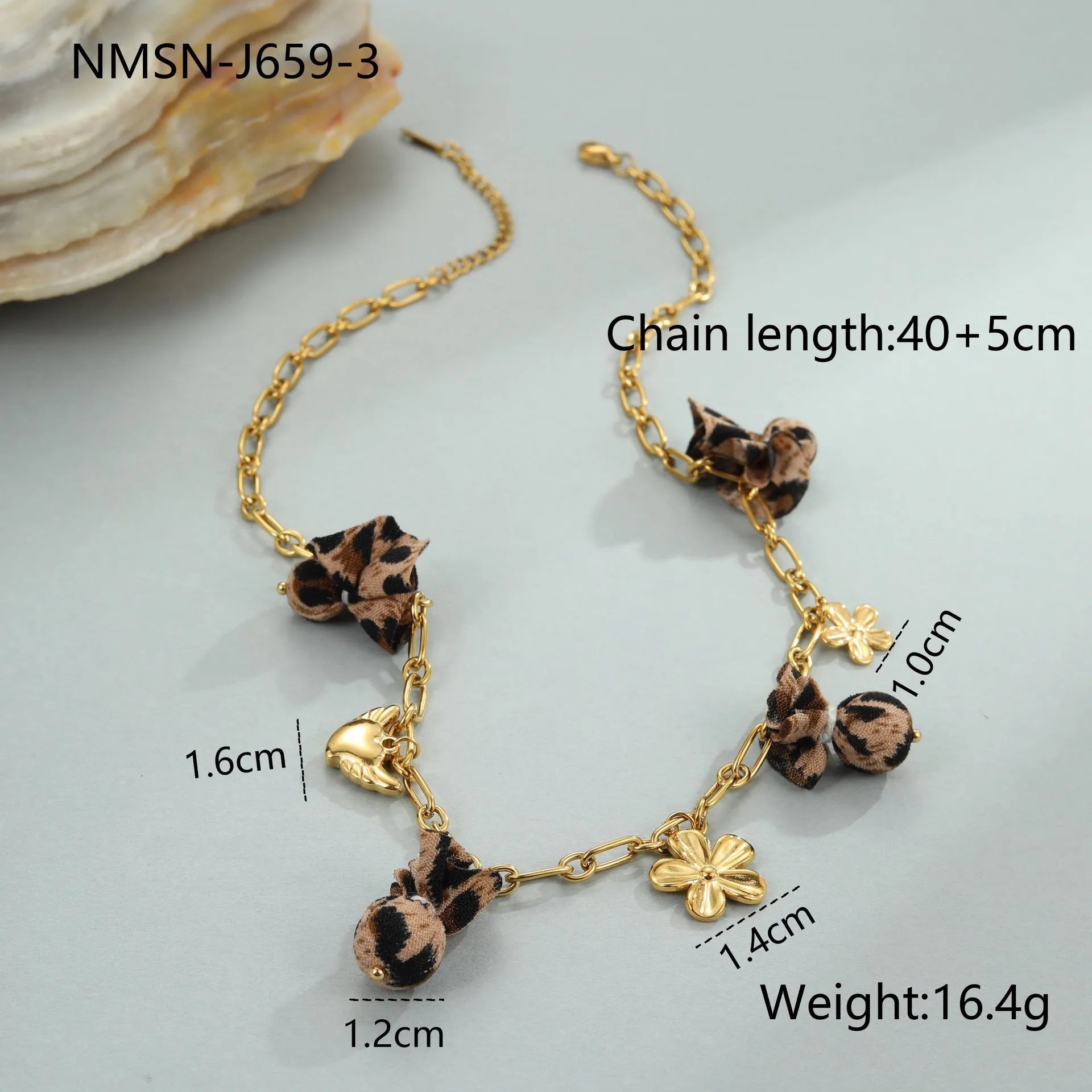 18K gold plated stainless steel leopard heart pendant necklace with adjustable chain