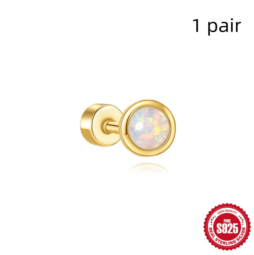 S925 sterling silver ear bone stud with flat column thread in one of twelve gold electroplated colour options.