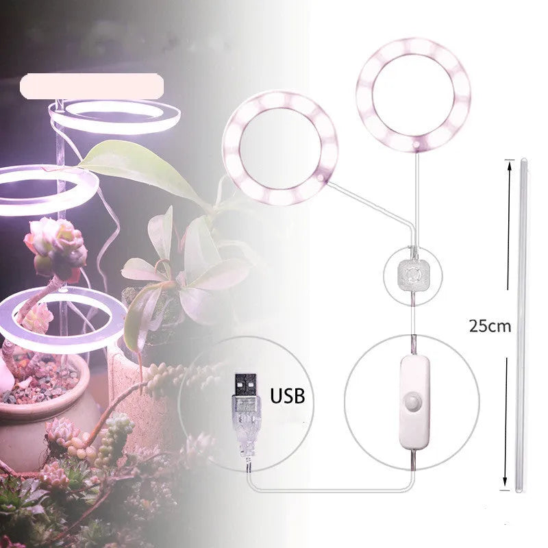 USB LED plant growth light with transparent housing and acrylic mounting stick