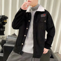 Men's loose fit corduroy workwear jacket in khaki colour with stick pockets and regular sleeves