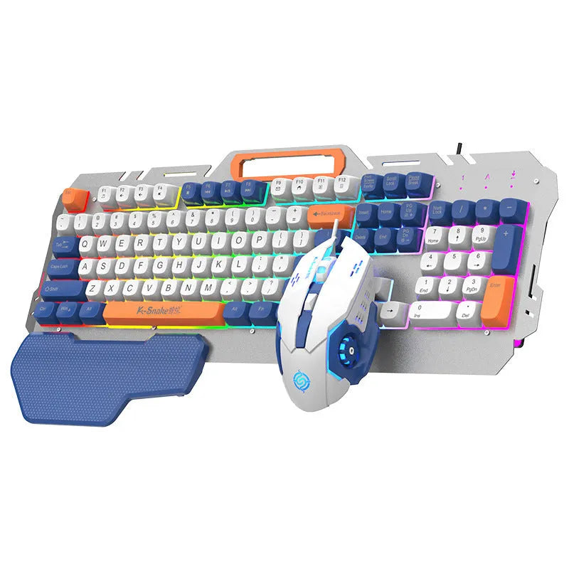 Blue wired gaming keyboard and mouse set with backlit keys and 1.5m USB cable