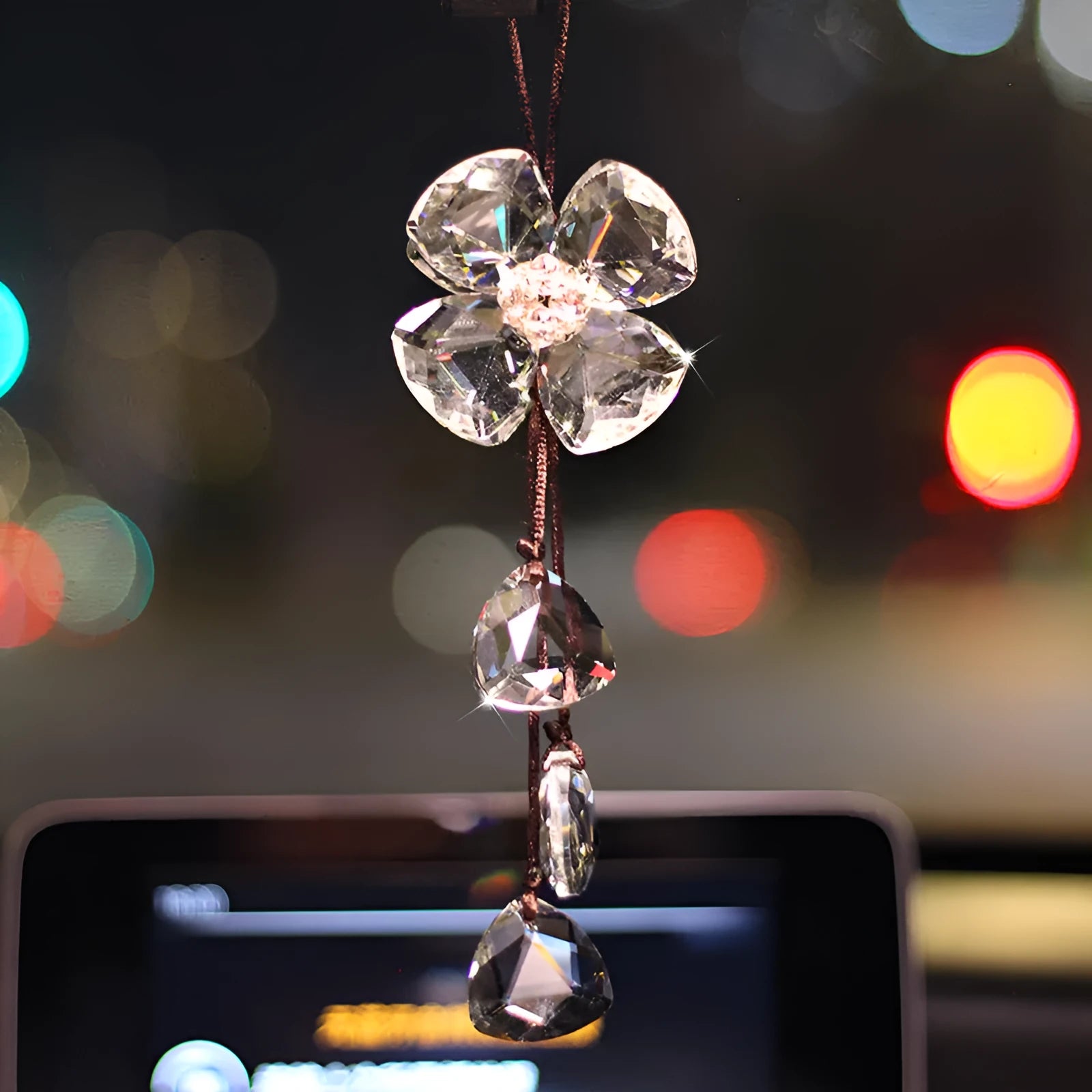 Crystal four leaf clover car pendant decoration approximately 20CM long in four colour options