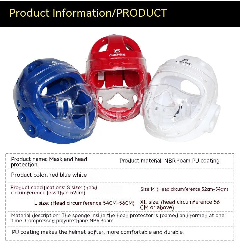 Karate helmet protective equipment for boxing in white, blue and red colour options