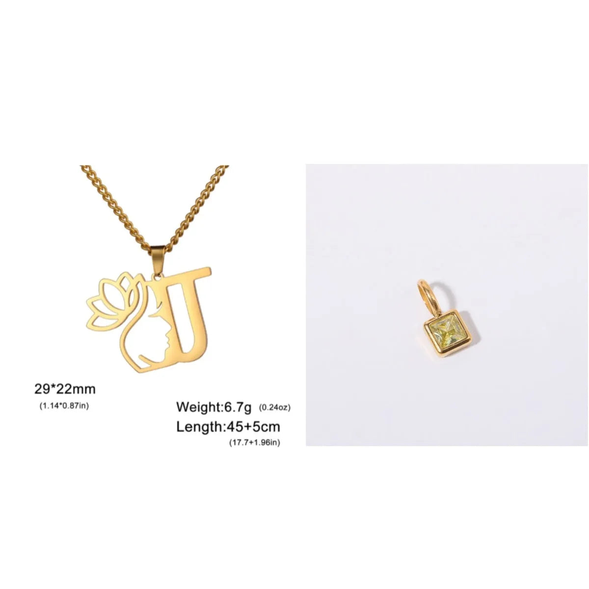 Stainless steel necklace with a single alphabet letter pendant on a cross chain, in gold or silver colour.