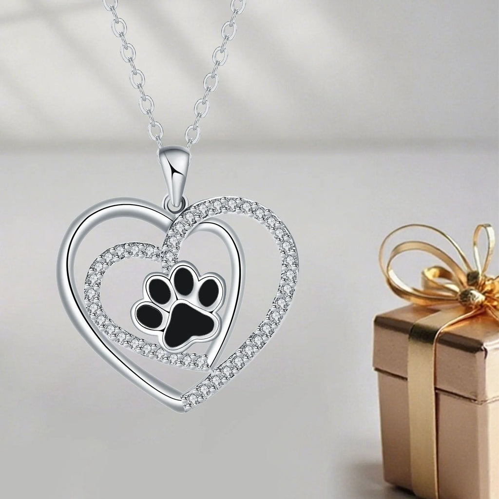 Women's copper dog paw heart necklace with cross chain in electroplated finish