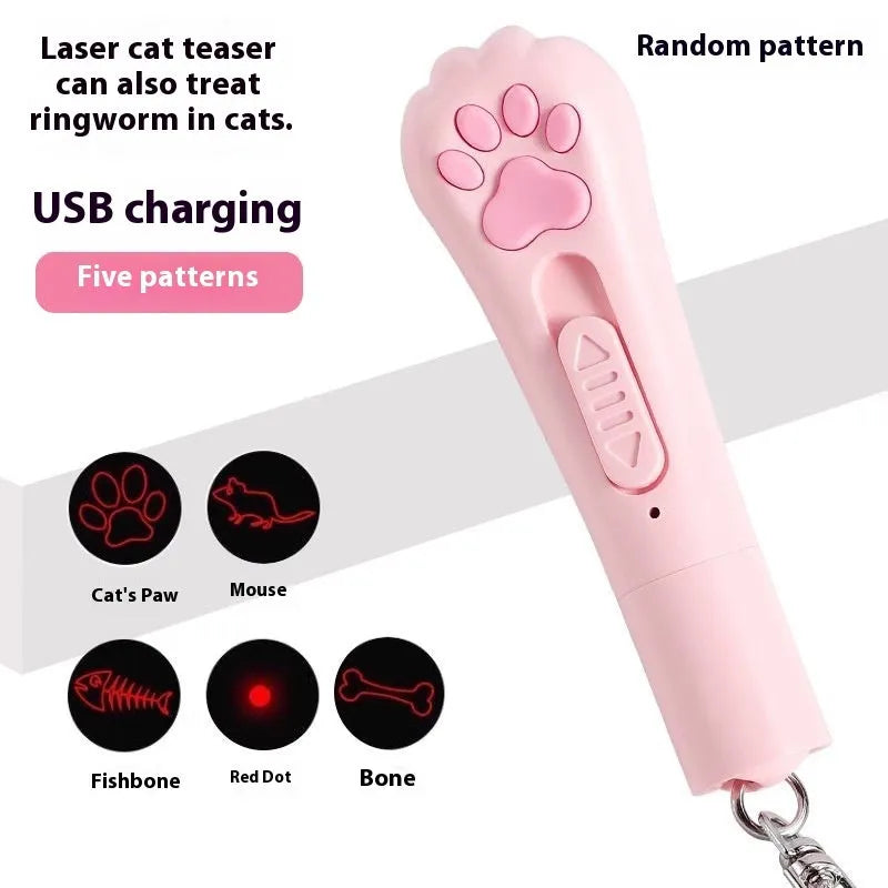 Cat teasing pen light toy with self-hi feature in cream white, pink or sky blue colour options