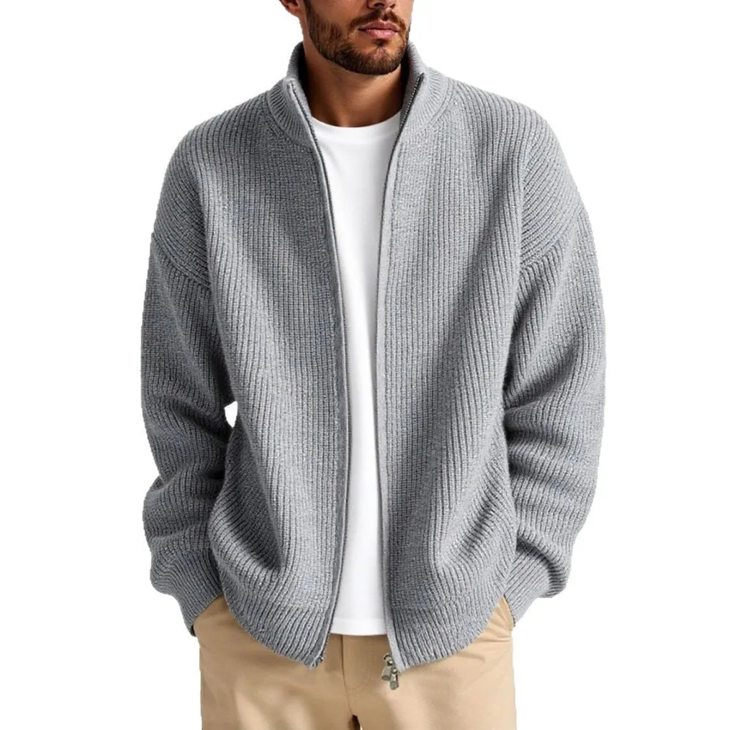 Men's loose fit cardigan sweater coat in chemical fibre blend available in five colours