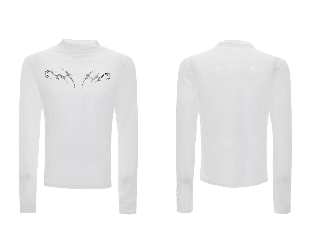 Men's black mesh slim-fit long-sleeved bottoming shirt on a hanger.