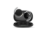Black and white sports wireless Bluetooth earphones with bilateral stereo ear plug design.