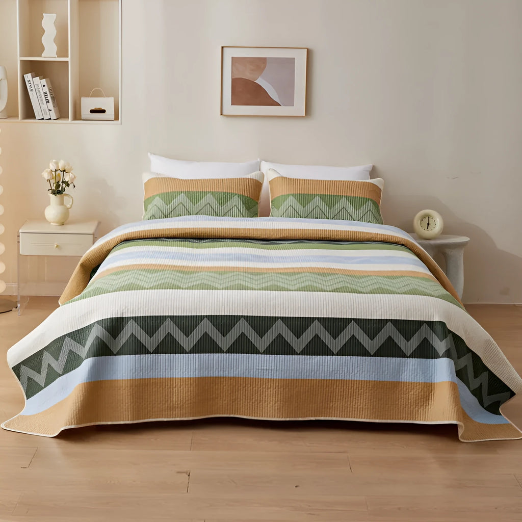 Cotton printed bed sheet set for 2.2 metre beds in modern simplicity style with reactive dyed patterns