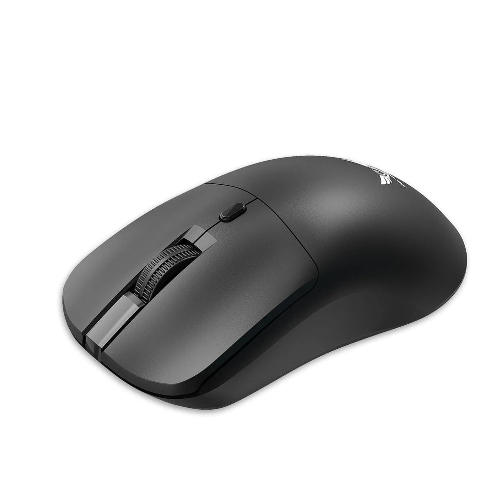 Black wireless computer mouse with three-gear audio control buttons on side