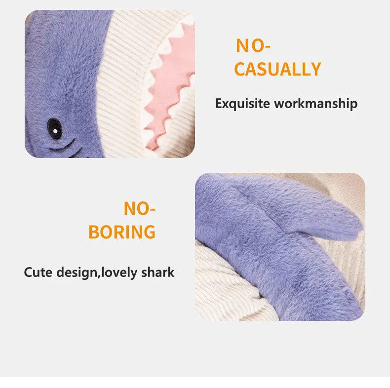 Blue shark pattern pet bed with non-slip base for small to medium dogs