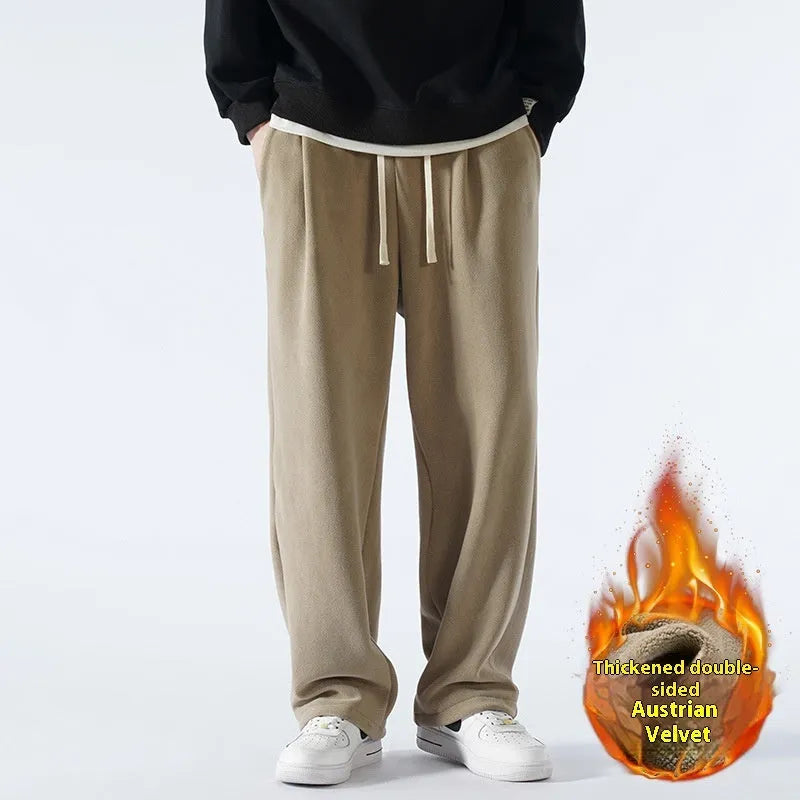 Men's double-sided polar fleece fleece-lined winter trousers in loose fit Korean style