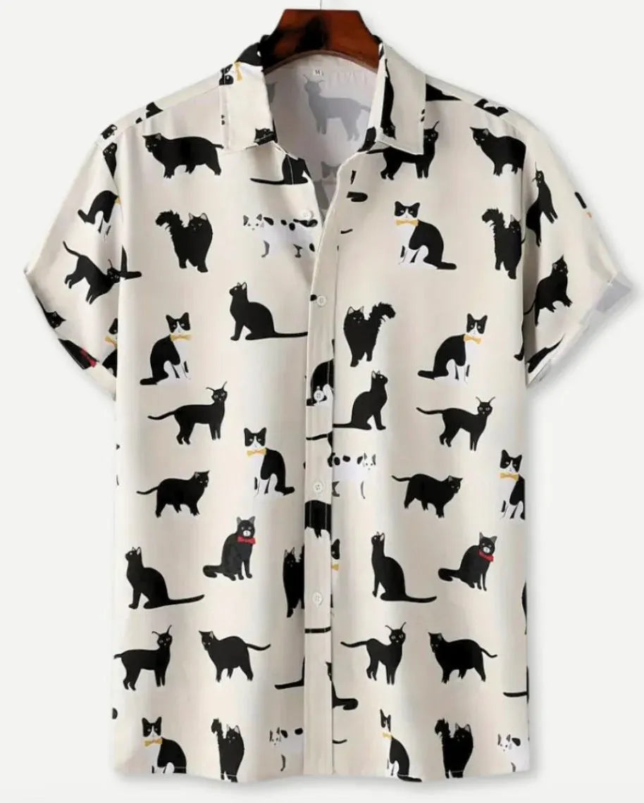 Hawaiian print short sleeve shirt with lapel collar showing floral digital printing on elastic polyester fabric
