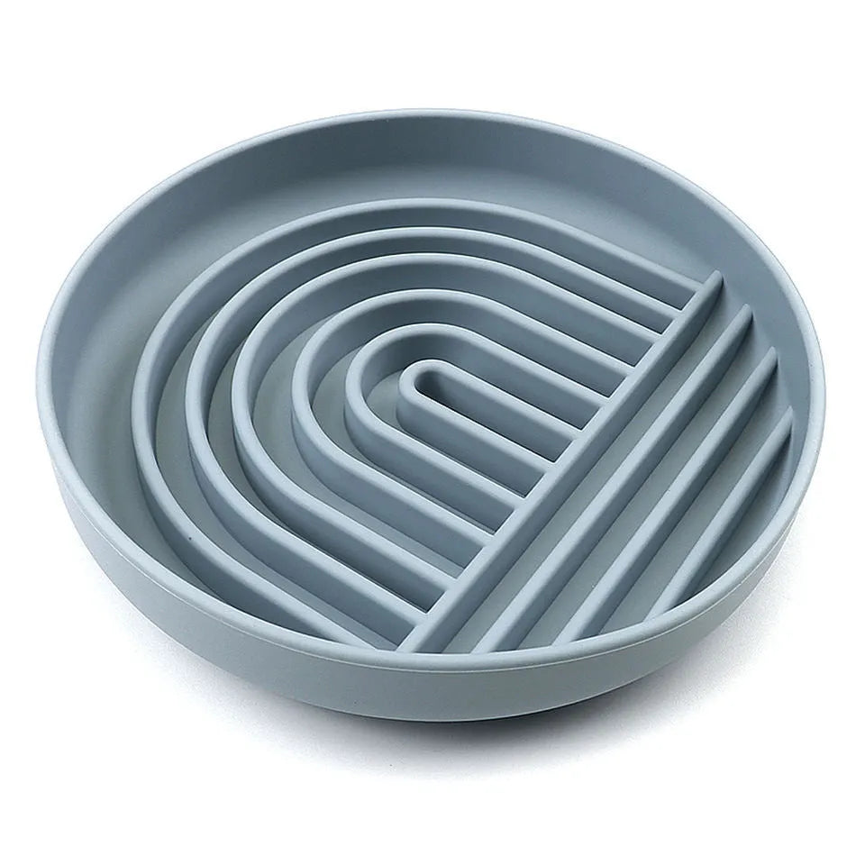 Silicone slow feeder dog bowl with textured ridges, shown in charcoal ash colour.