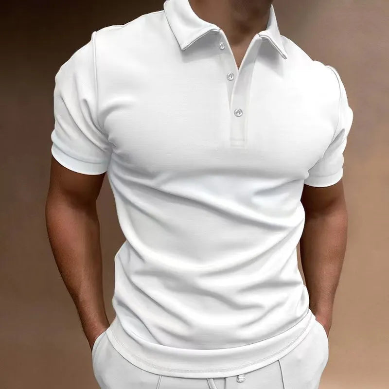 Men's loose fit cotton blend T-shirt with button detail and short sleeves in multiple colours