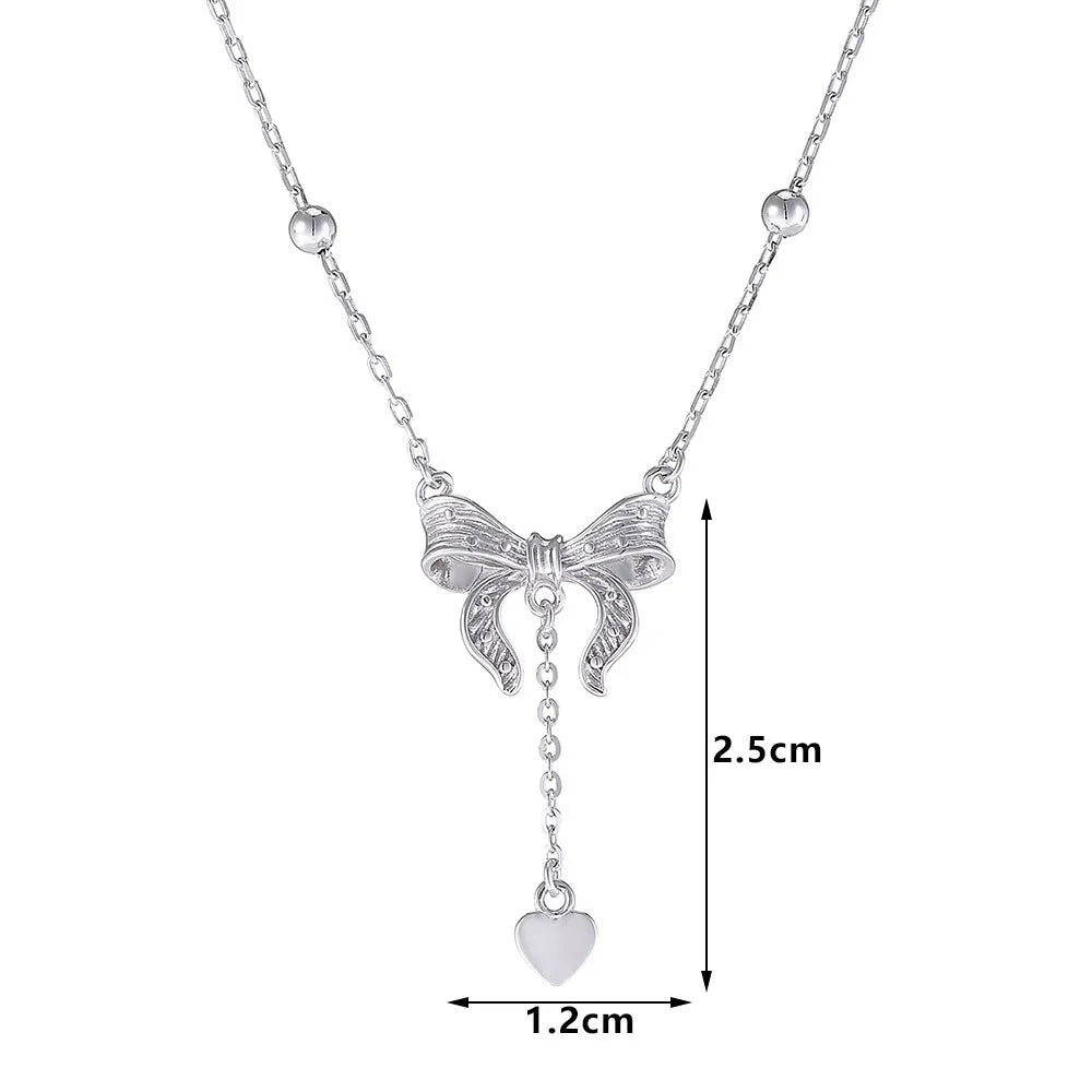 S925 pure silver butterfly heart necklace with adjustable 40-45cm chain and bow detail