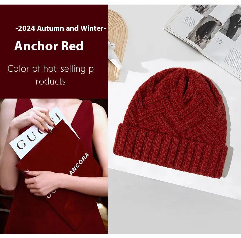 Wool women's knitted winter hat with dome crown in six colour options