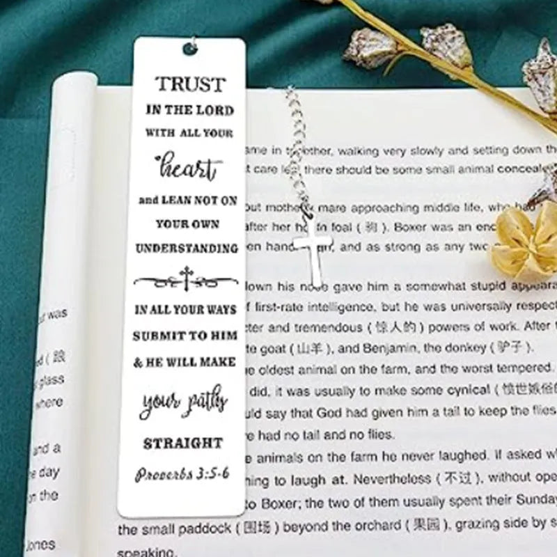 Stainless steel bible verse bookmark with European style design measuring 20.5cm