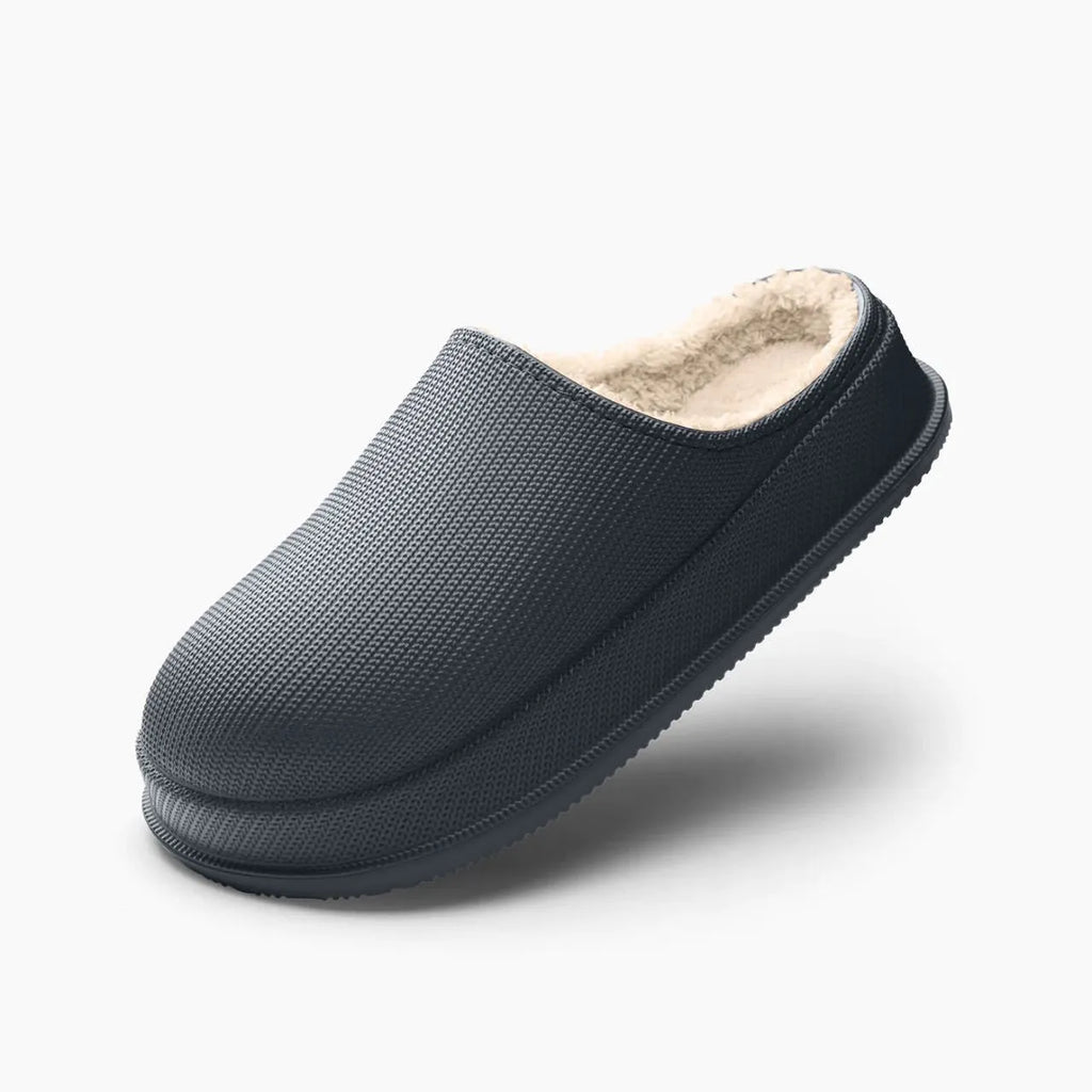 Unisex waterproof non-slip cotton slippers with EVA sole in multiple colours on a floor