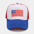 Red and blue contrast mesh breathable baseball cap with adjustable strap and dome crown design