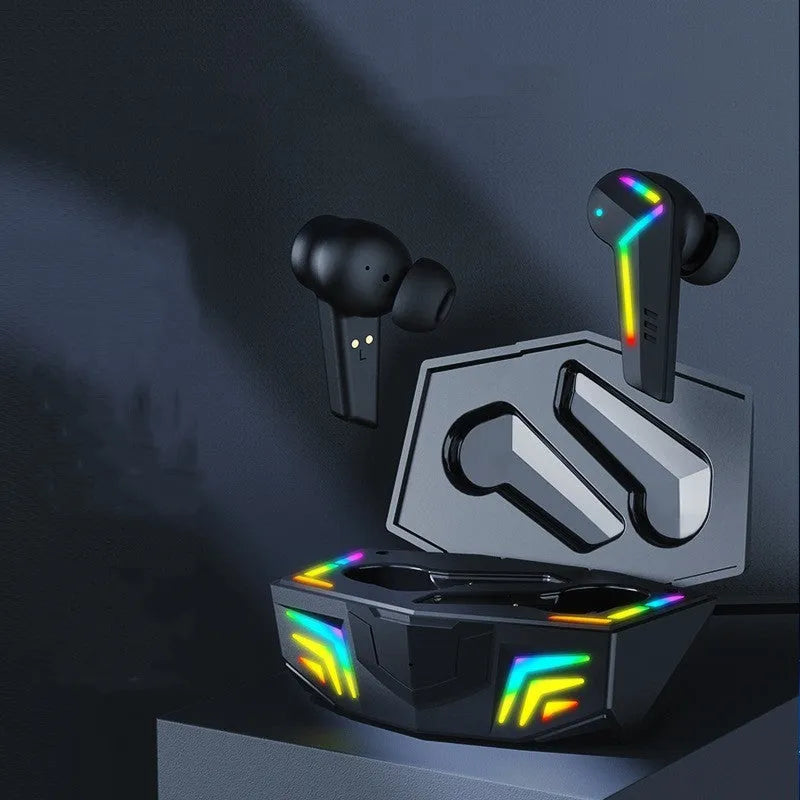 Black wireless TWS Bluetooth headset with low latency for gaming and sport