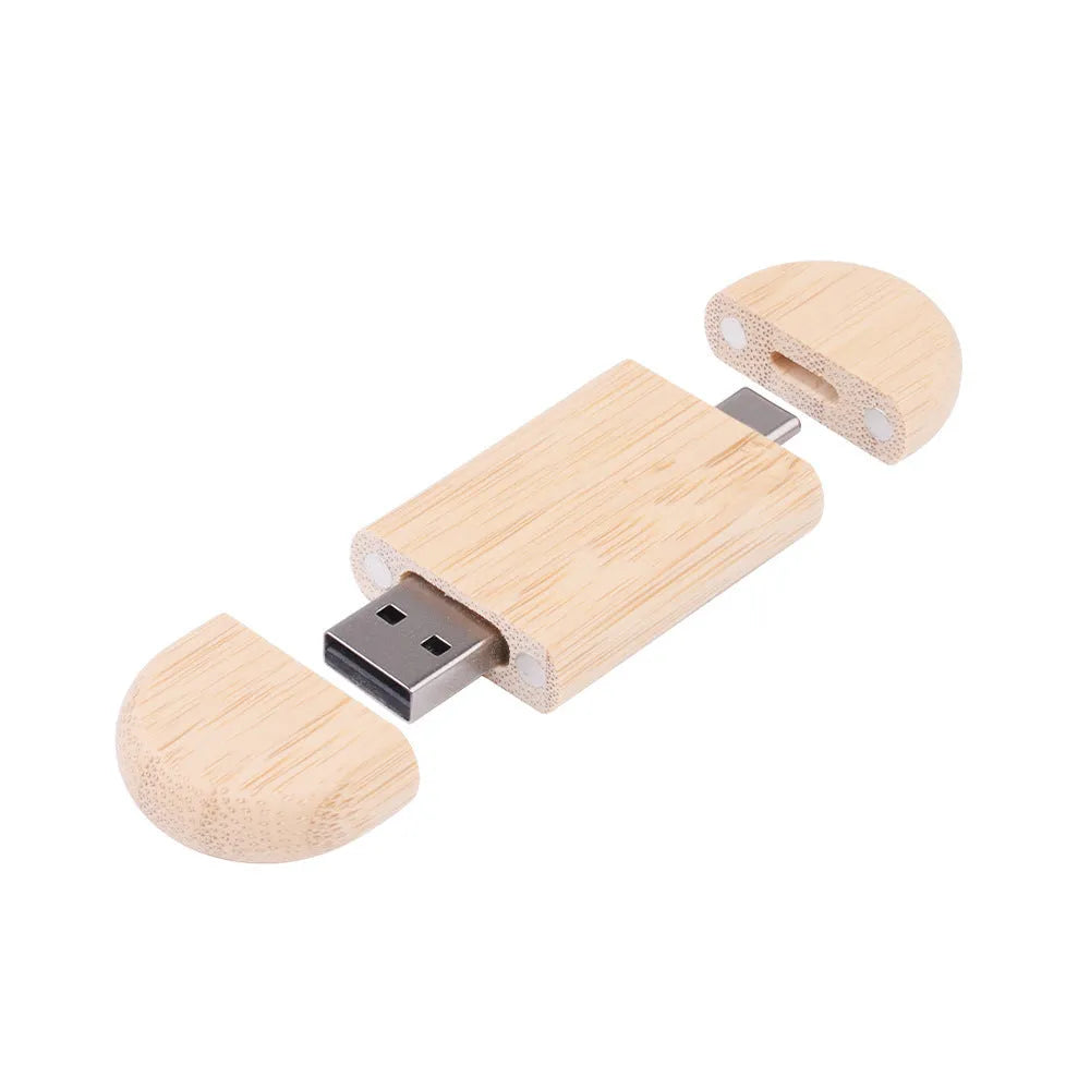 Wooden USB flash drive with carved maple box and USB-C connector for mobile phones