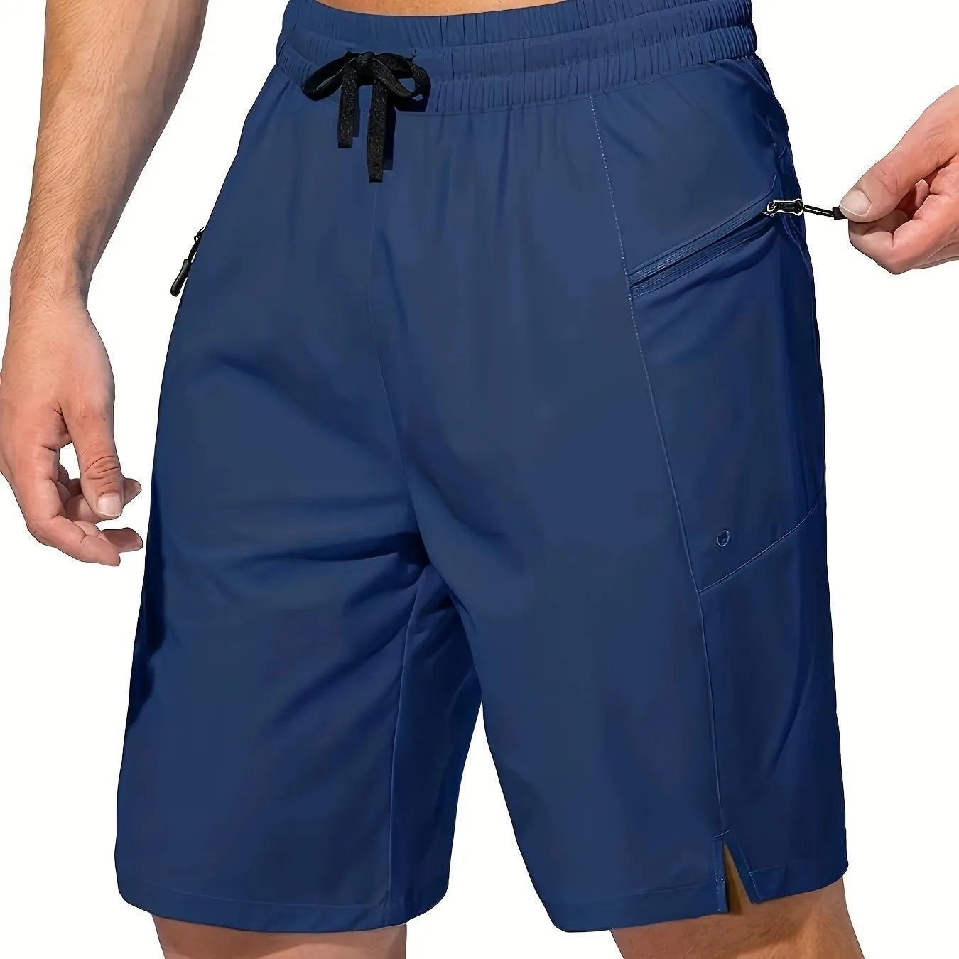Men's solid colour quick-drying polyester beach shorts in straight fit design