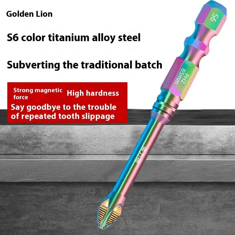 S6 colour titanium anti-slip cross screwdriver head in alloy steel, 50mm length shown