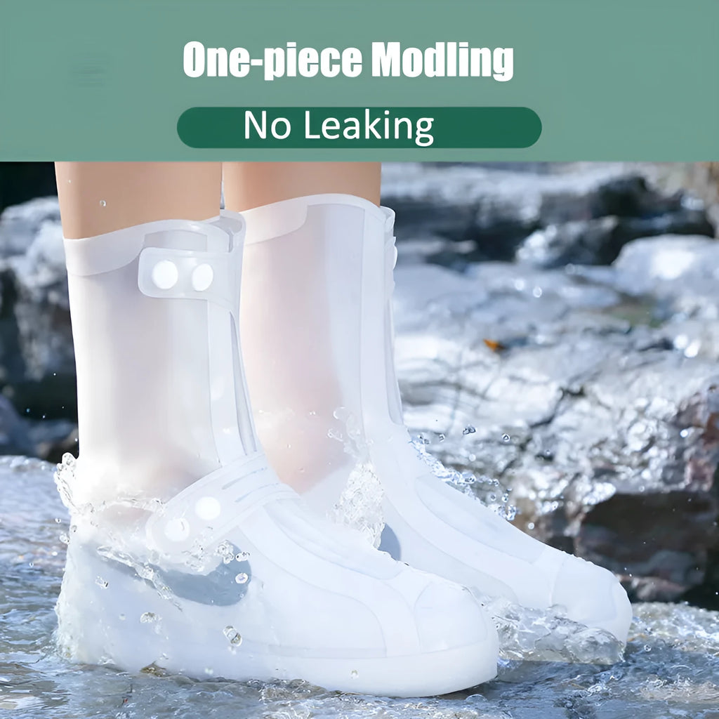 White PVC high top waterproof shoe covers reusable for indoor cleaning and outdoor rainy day protection