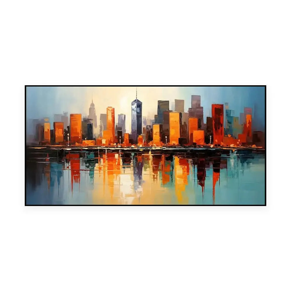 Handmade oil painting canvas abstract urban architecture street scene modern decor
