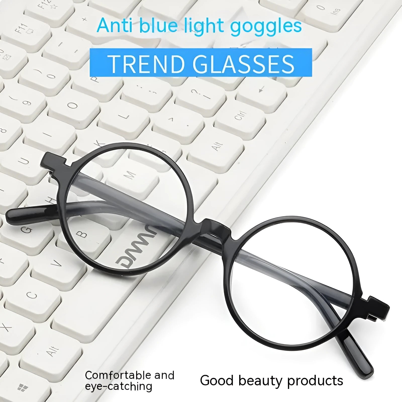Retro round fashion glasses with circular frames and no diopters in four colour options