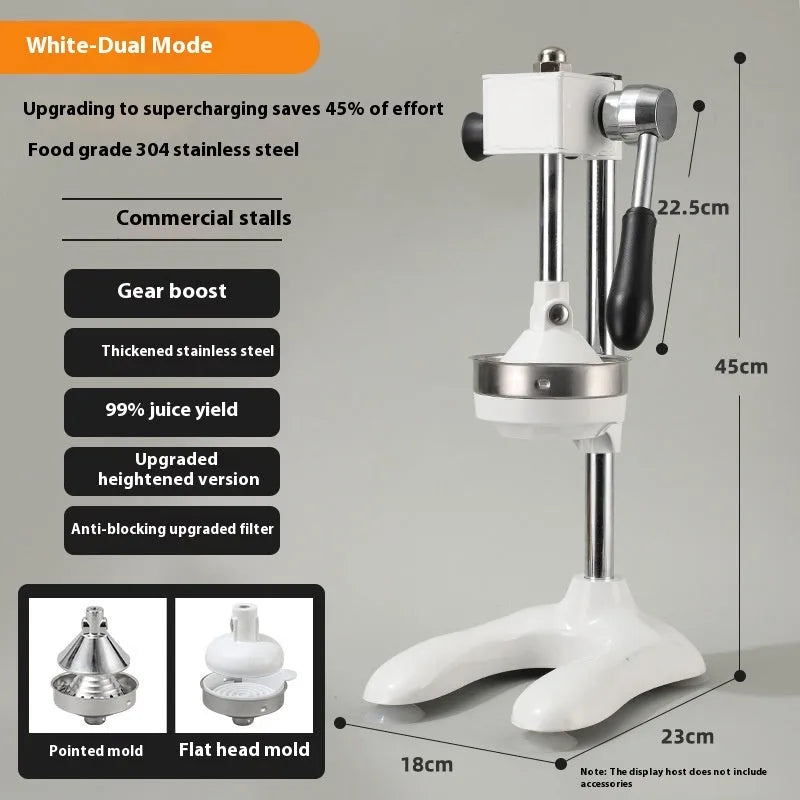Vertical stainless steel manual juicer with multiple tip and colour options