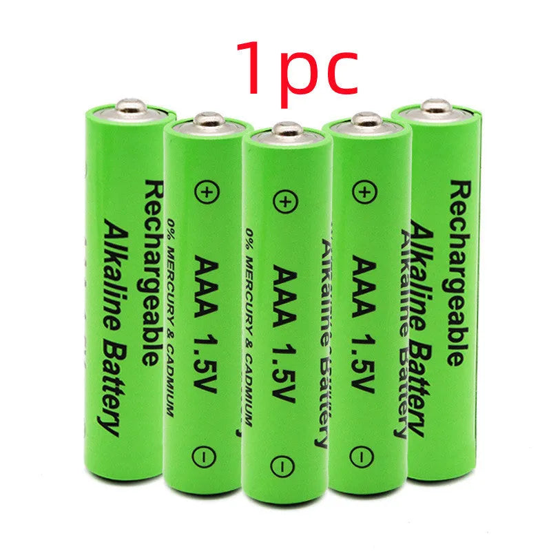 Pack of green AA alkaline rechargeable batteries with 3000mAh capacity and 1000 cycle rating.