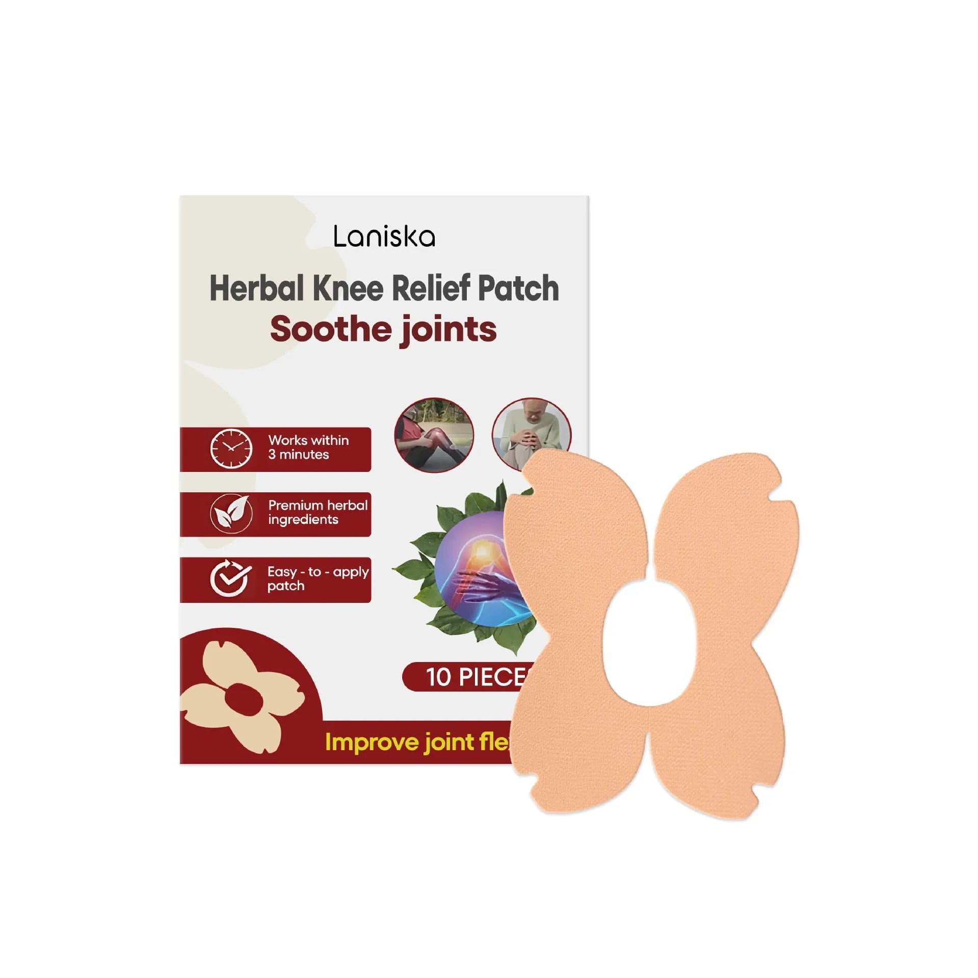 LANISKA herbal joint bandage 10-pack with moxa leaf and menthol formulation in storage box