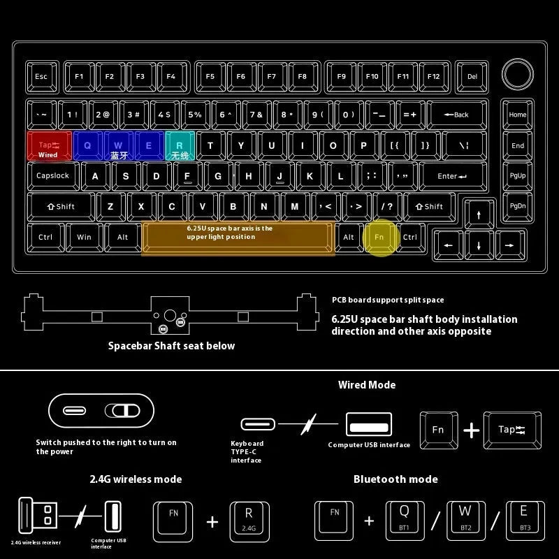 Heiji Snake aluminum mechanical keyboard kit with key puller and USB receiver on dark surface