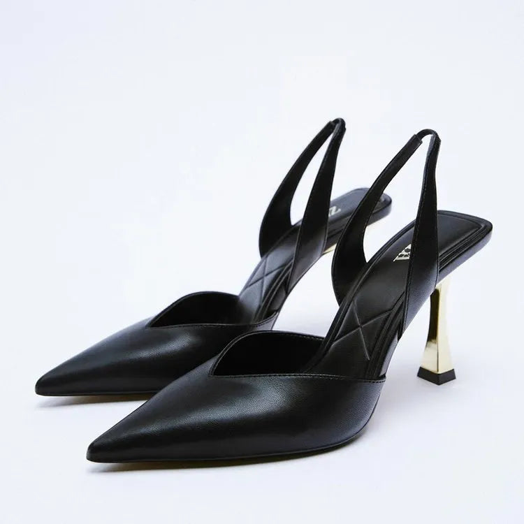 Korean style pointed high heels in patent leather with shallow mouth design in apricot colour