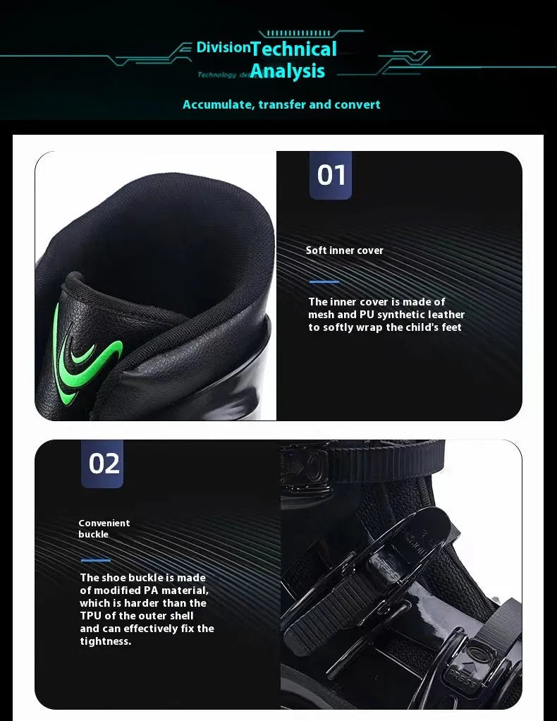 TPU sports bouncing machine shoes in various colours showing UK sizing from 33 to 44