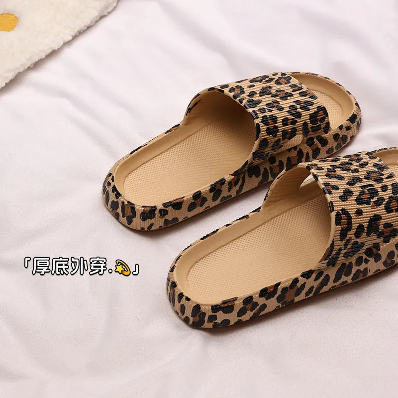 Women's leopard print EVA slippers in Korean fashion style with thick cushioning bottom