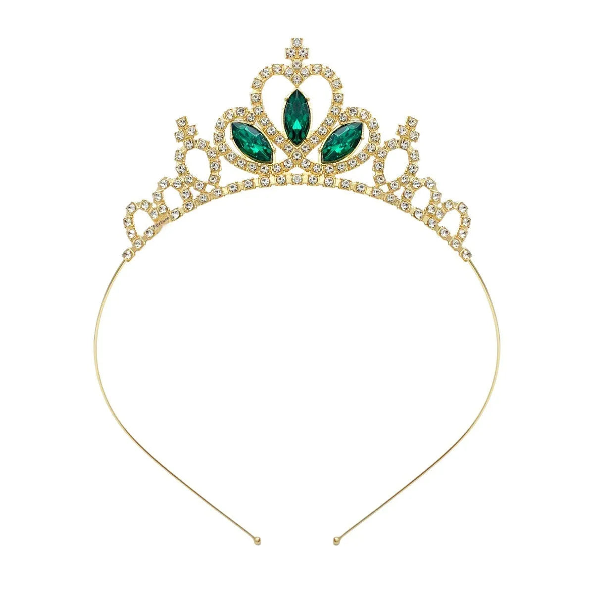 Gold electroplated alloy princess crown headdress with diamond-like decorations for birthday parties