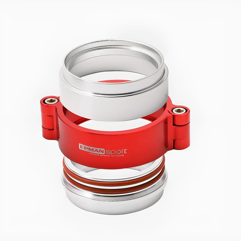 Aluminium fixed movement clamp for turbine exhaust systems in black, blue, red colours