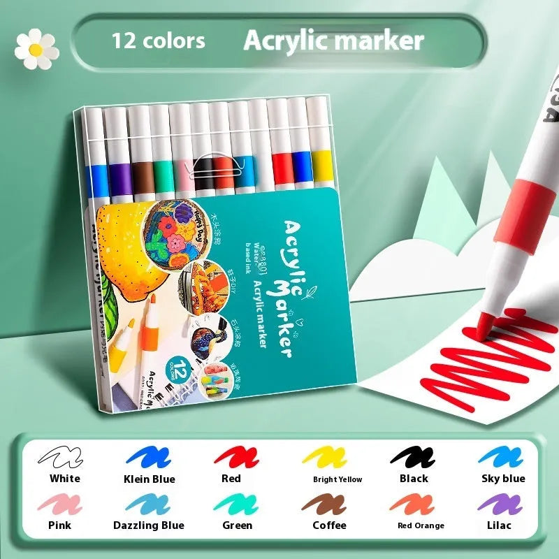 Acrylic marker pens set for students with multicolour nibs in plastic barrels