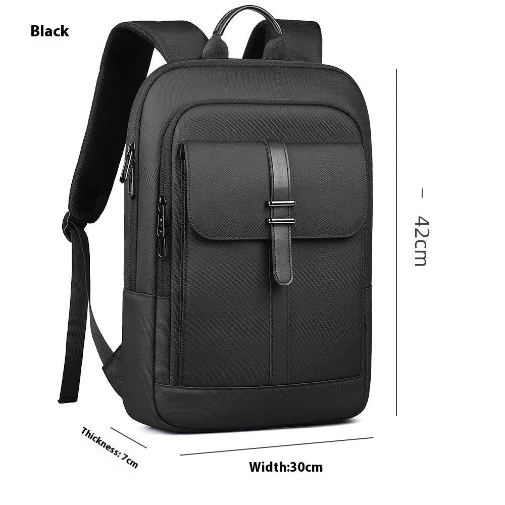 Black lightweight Oxford cloth backpack with visible sewing lines for urban commute use.