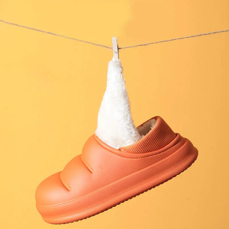 Waterproof couple cotton slippers in EVA material with non-slip sole and plush lining