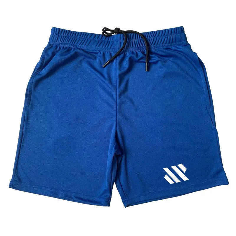 Pair of loose-fitting metal silk sports shorts for running, shown in one of nine available colours.
