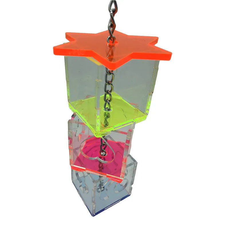 Clear acrylic bird foraging toy for parrots with hidden treat compartment