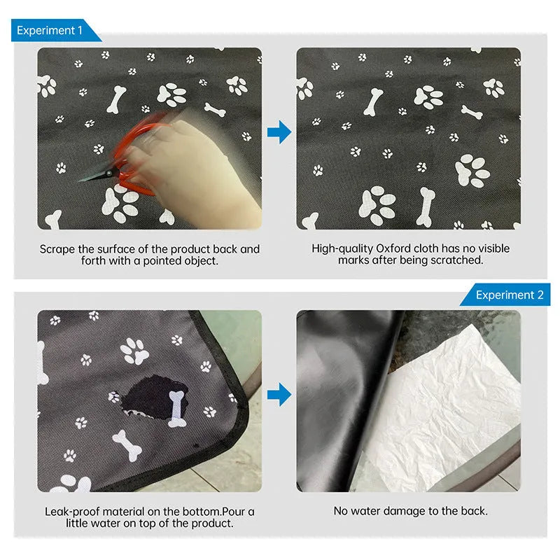 Waterproof cloth car pet mat for rear seat with dog bone print design on a grey background.