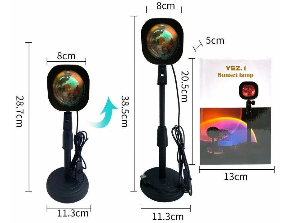USB rechargeable rainbow projection lamp with sunset red colour and push-button control
